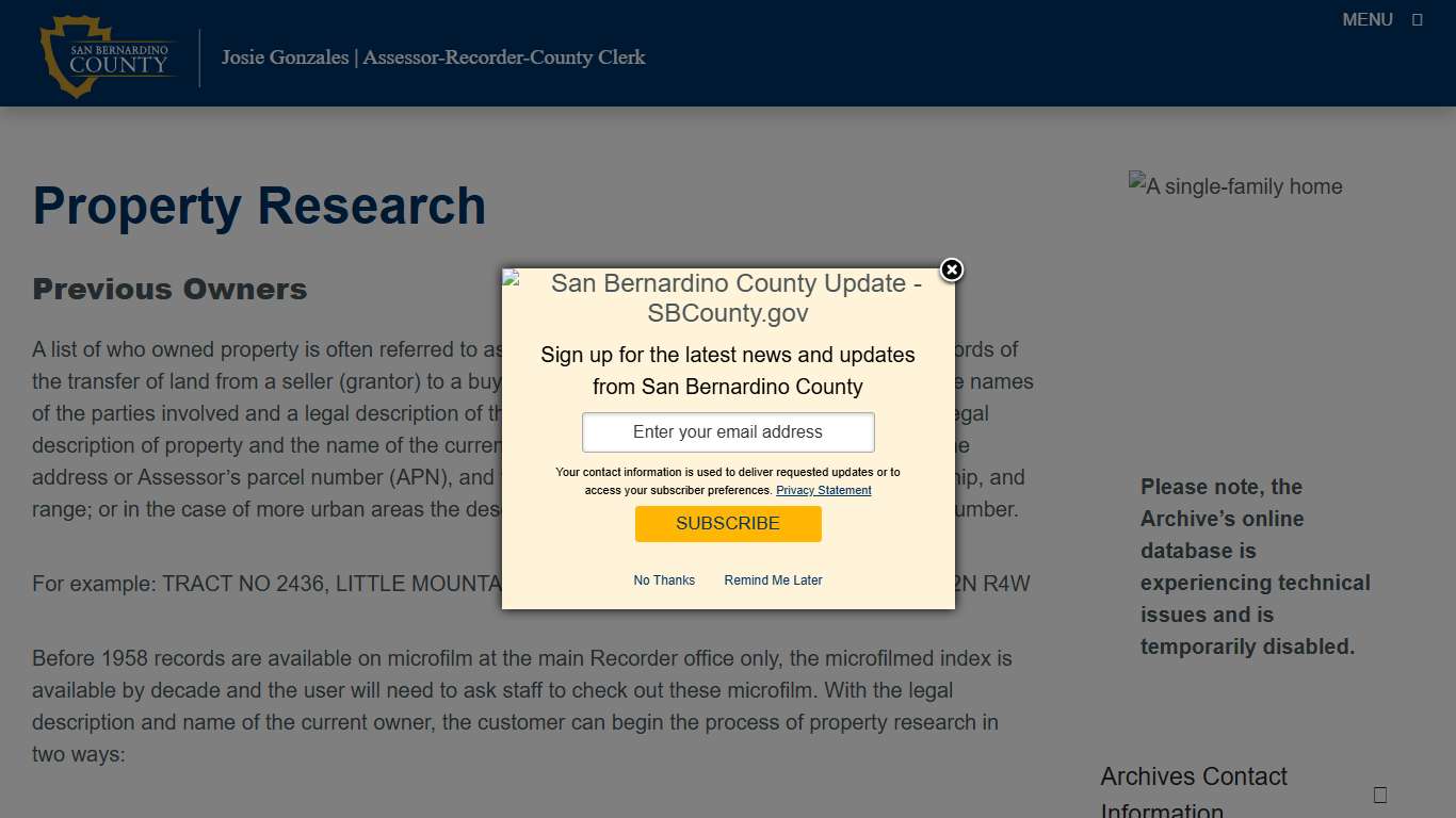 Property Research – San Bernardino County Assessor